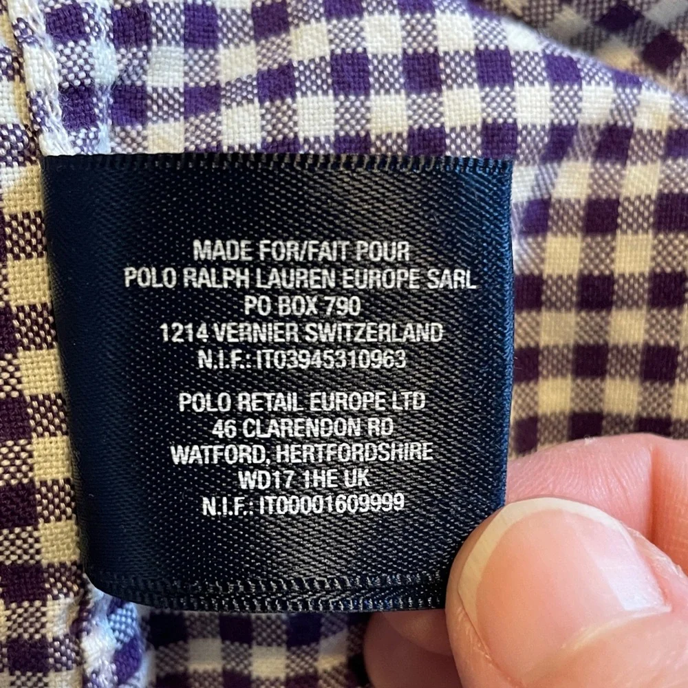 Ralph Lauren Boys Button Down Shirt Size 6 Purple White Gingham Pony Logo